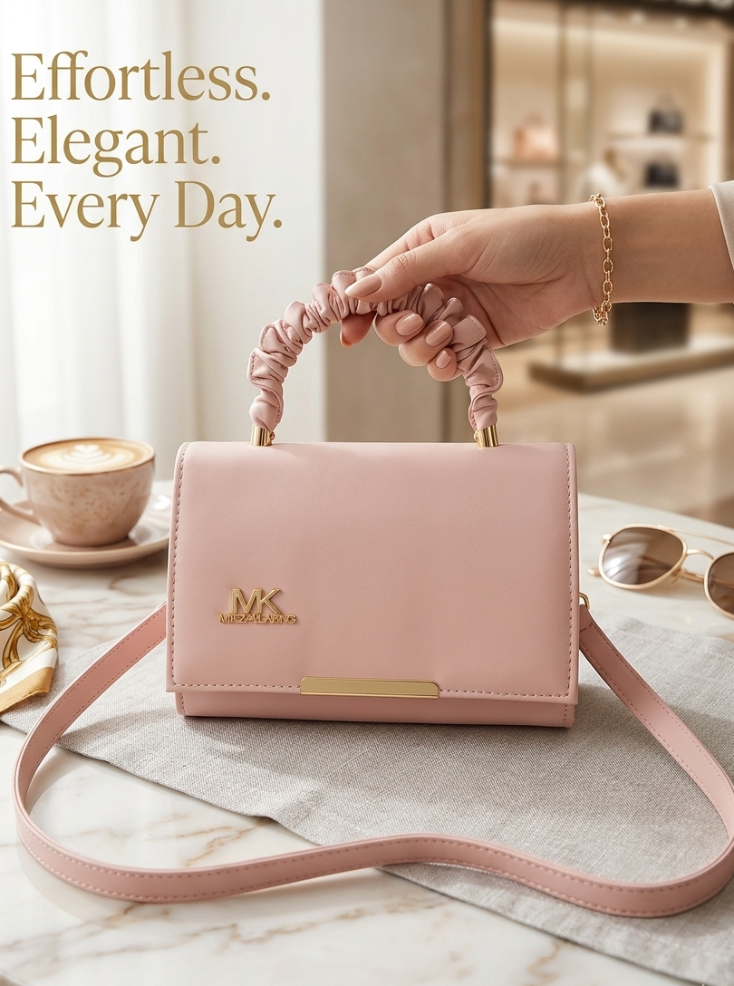 Crossbody Handbag for Women.
Blush Pink, Mini Satchel, Crossbody,Ruched Handle -
Luxury Pink MK Style Handbag - Chic Top Handle & Sling Bag for Women