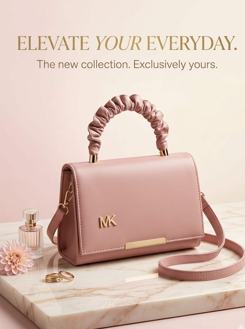 Crossbody Handbag for Women.
Blush Pink, Mini Satchel, Crossbody,Ruched Handle -
Luxury Pink MK Style Handbag - Chic Top Handle & Sling Bag for Women
