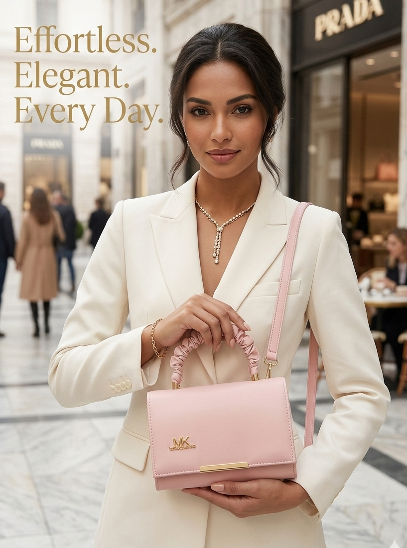 Crossbody Handbag for Women.
Blush Pink, Mini Satchel, Crossbody,Ruched Handle -
Luxury Pink MK Style Handbag - Chic Top Handle & Sling Bag for Women